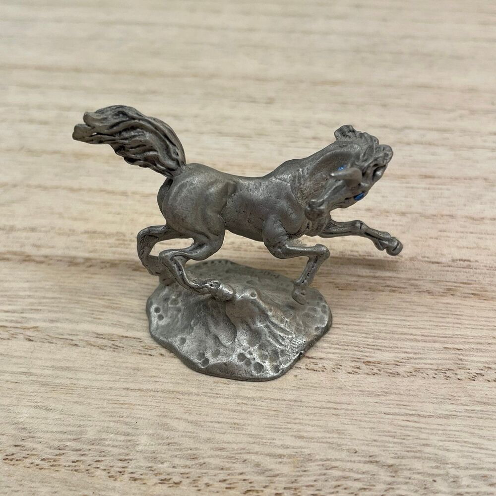 Vintage Miniature Pewter Unicorn Figurine with Sparkling Crystal Eye 1.5-2"